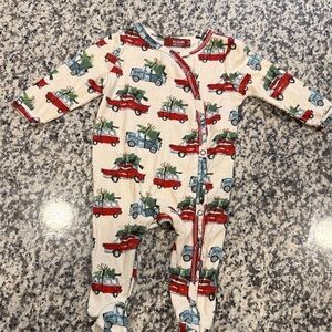 Milkbarn Red and Blue Truck Print Kids Pajama Footie